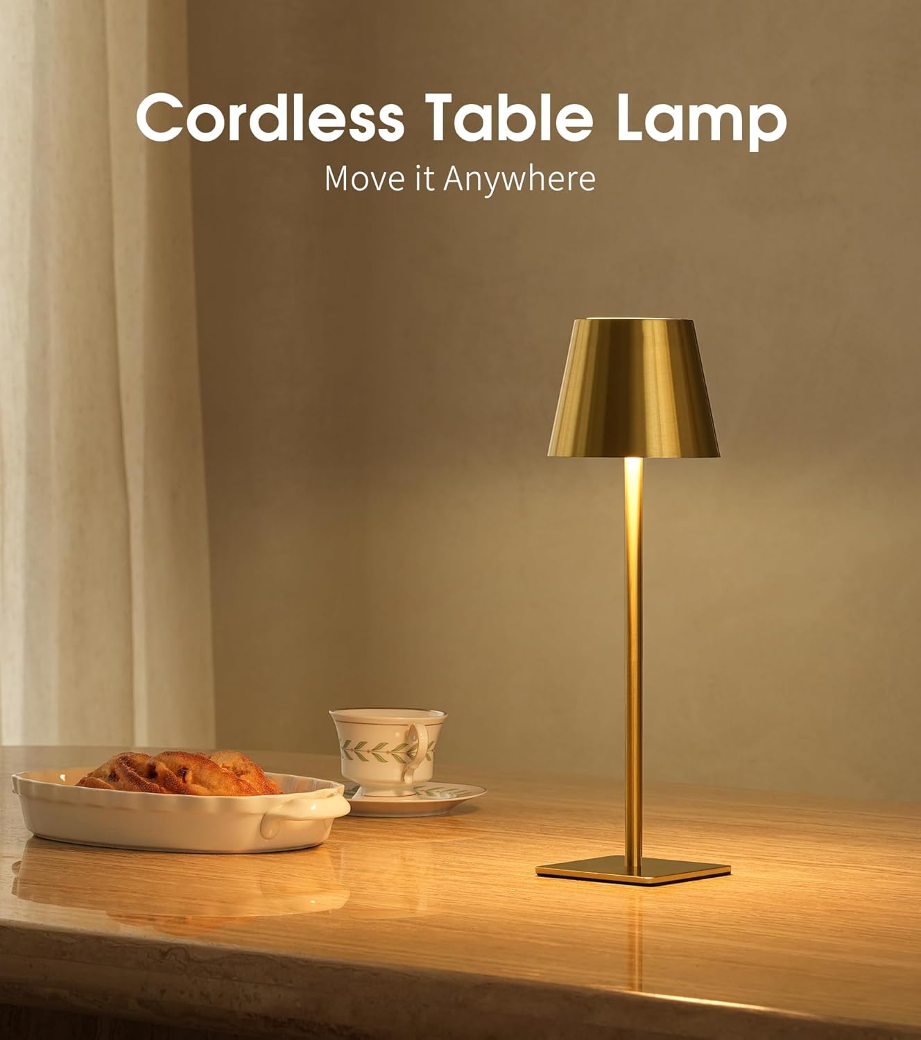 3 Pack Cordless Table Lamp, Battery Operated Lamp - Portable Waterproof Rechargeable Table Lamp W/ 3 Color Temps & Stepless Dimming for Dinner, Desk, Cafe, Outdoor (Brushed Gold)