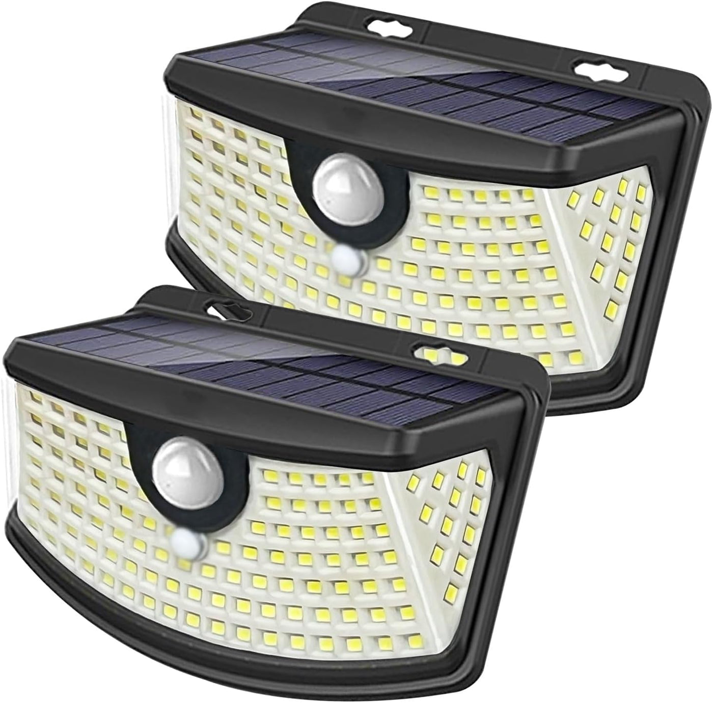 New Solar Motion Sensor Lights 120 Leds with Lights Reflector,270° Wide Angle, IP65 Waterproof, Step Lights for Front Door, Yard, Garage, Deck (Front Button 2-Pack)