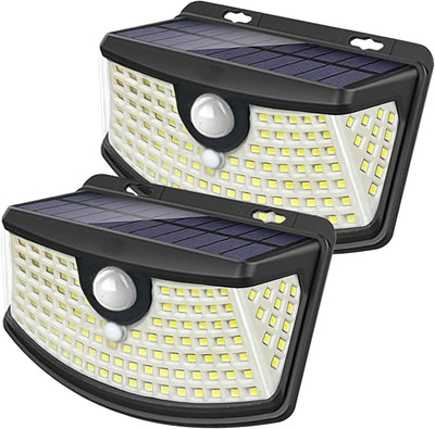 New Solar Motion Sensor Lights 120 Leds with Lights Reflector,270° Wide Angle, IP65 Waterproof, Step Lights for Front Door, Yard, Garage, Deck (Front Button 2-Pack)