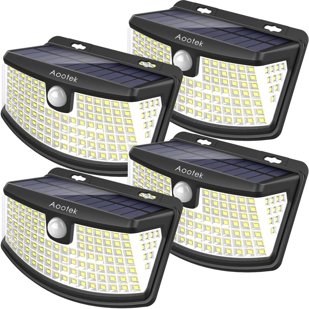 New Solar Motion Sensor Lights 120 Leds with Lights Reflector,270° Wide Angle, IP65 Waterproof, Step Lights for Front Door, Yard, Garage, Deck (Front Button 2-Pack)