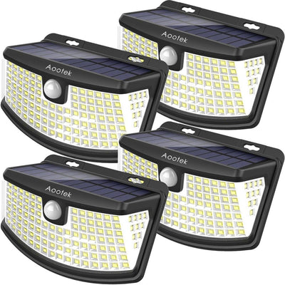 New Solar Motion Sensor Lights 120 Leds with Lights Reflector,270° Wide Angle, IP65 Waterproof, Step Lights for Front Door, Yard, Garage, Deck (Front Button 2-Pack)