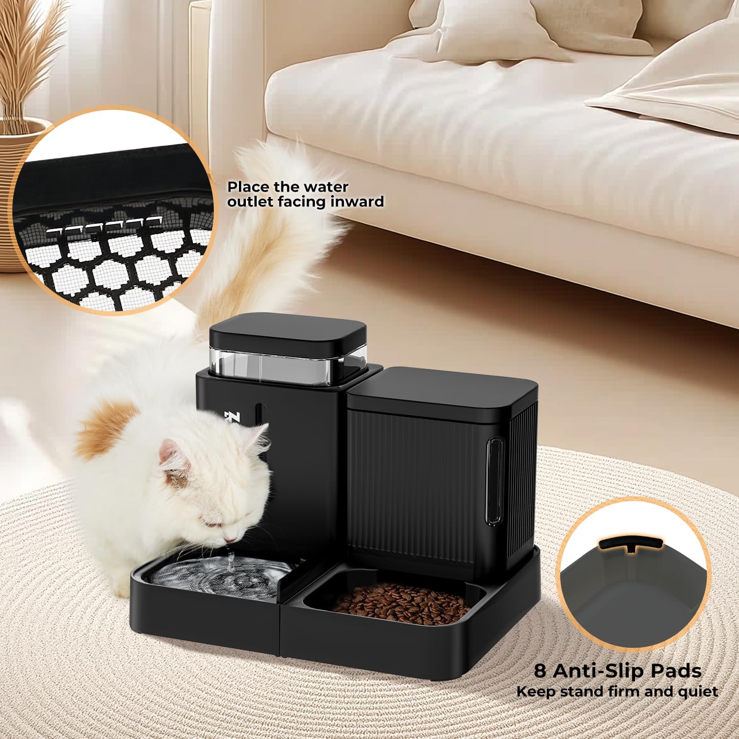 Gravity Cat Feeder and Water Dispenser, 2 in 1 Cat Self Feeder with 180 Degree Rotatable, 2 Pack Automatic Feeding Large Capacity for Small Medium Dog Puppy Kitten, Black, 0.8 Gallon X 2