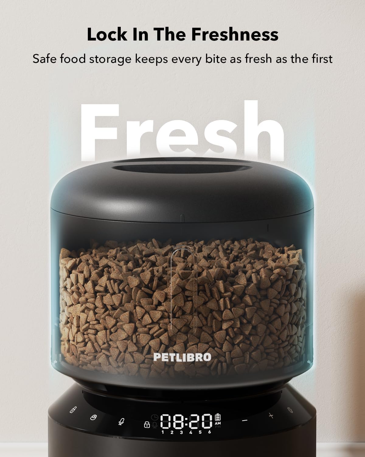 Automatic Cat Feeder, Automatic Dog Food Dispenser with Freshness Preservation, Timed Pet Feeders for Dry Food, up to 50 Portions 6 Meals per Day, Granary Black