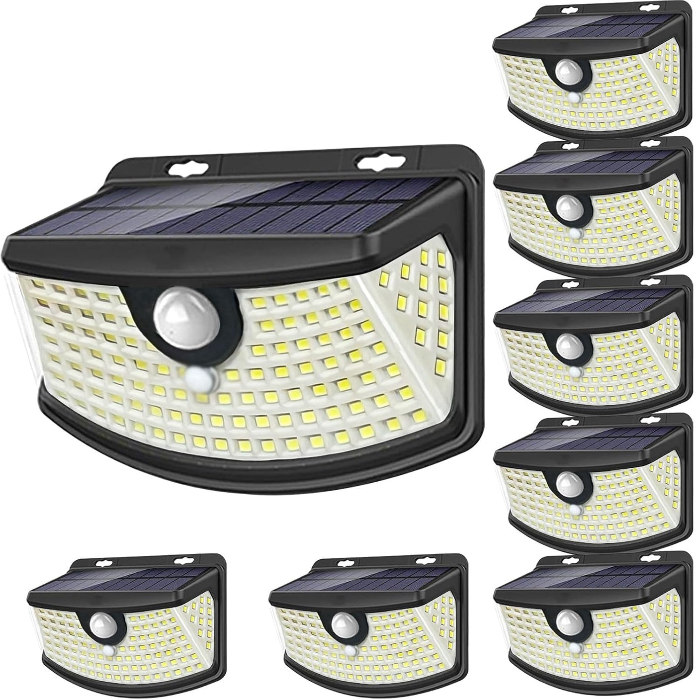 New Solar Motion Sensor Lights 120 Leds with Lights Reflector,270° Wide Angle, IP65 Waterproof, Step Lights for Front Door, Yard, Garage, Deck (Front Button 2-Pack)