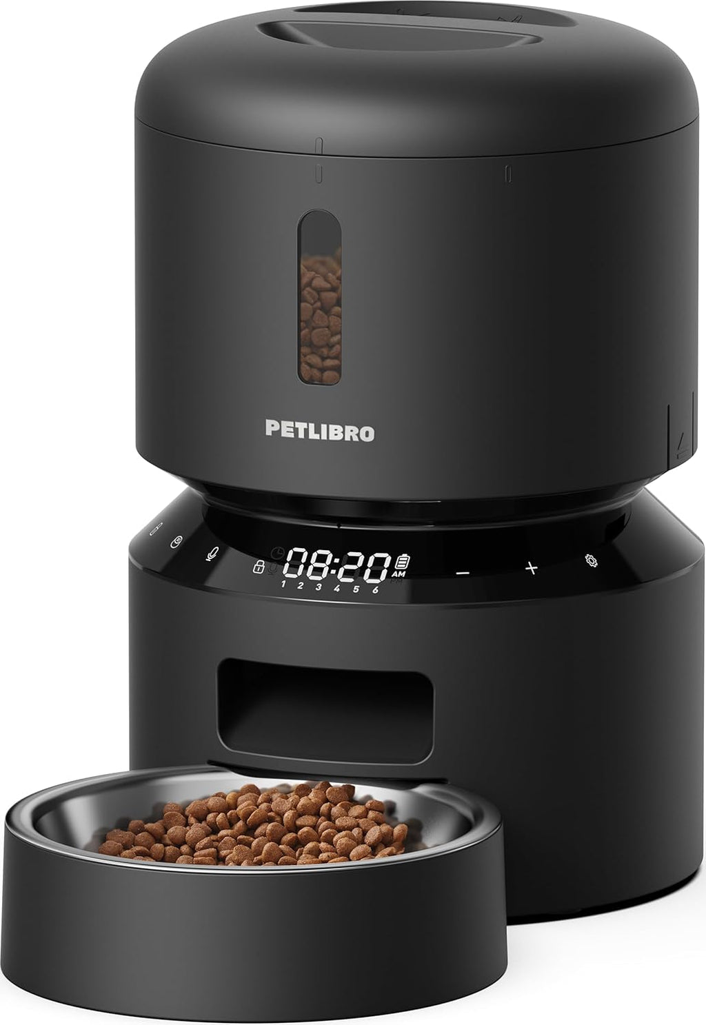 Automatic Cat Feeder, Automatic Dog Food Dispenser with Freshness Preservation, Timed Pet Feeders for Dry Food, up to 50 Portions 6 Meals per Day, Granary Black