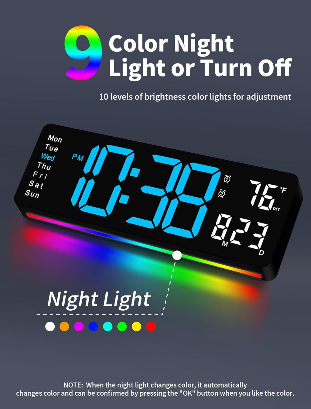 Digital Wall Clock, 16" Large Display Digital Clock with Remote Control, Auto-Dimming Wall Clock with Night Light, DST, Date Week,Temp for Living Room, Bedroom, Decor, Gift for Elderly