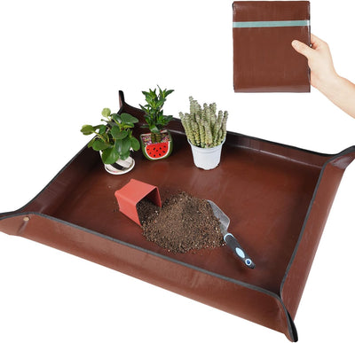 Repotting Mat for Indoor Plant Transplanting and Mess Control 27"X 27" Thickened Waterproof Potting Tray Foldable Succulent Potting Mat Portable Gardening Mat Garden Gifts for Women & Men