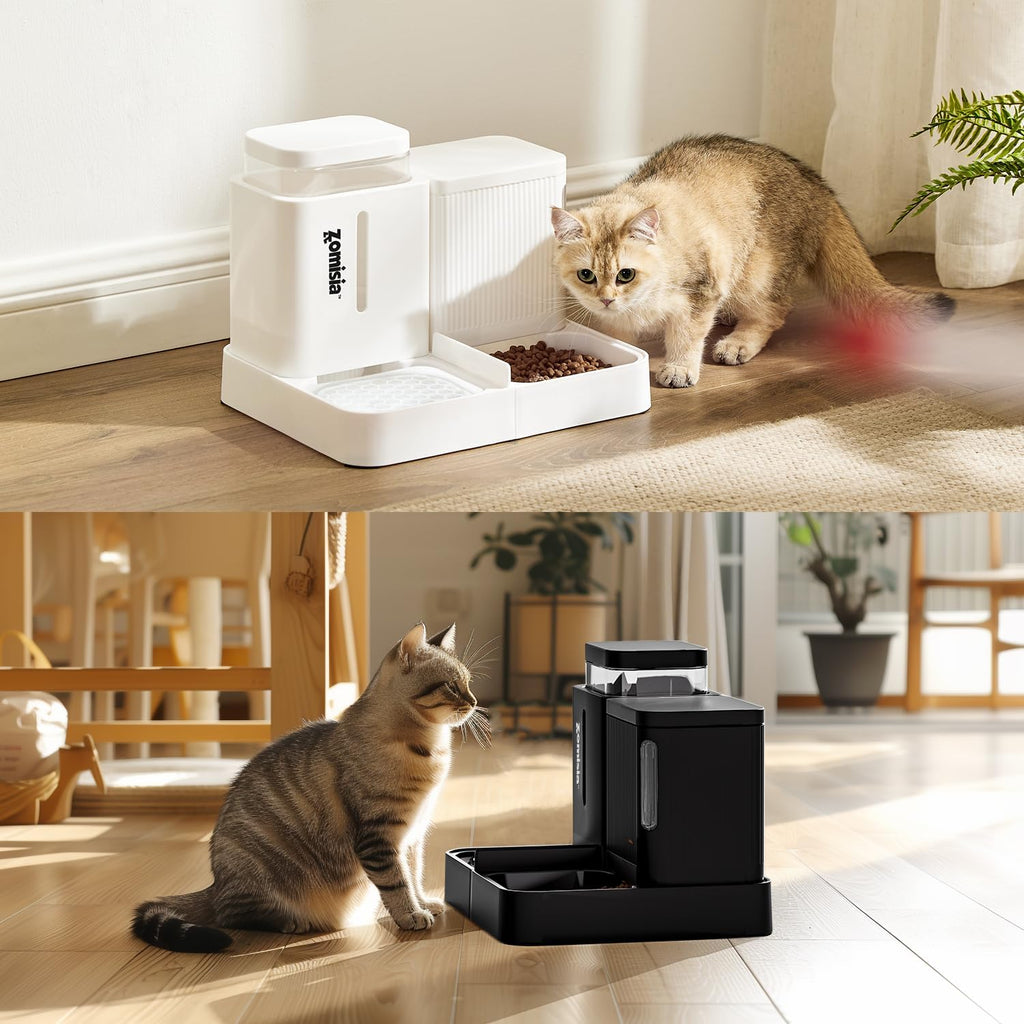 Gravity Cat Feeder and Water Dispenser, 2 in 1 Cat Self Feeder with 180 Degree Rotatable, 2 Pack Automatic Feeding Large Capacity for Small Medium Dog Puppy Kitten, Black, 0.8 Gallon X 2