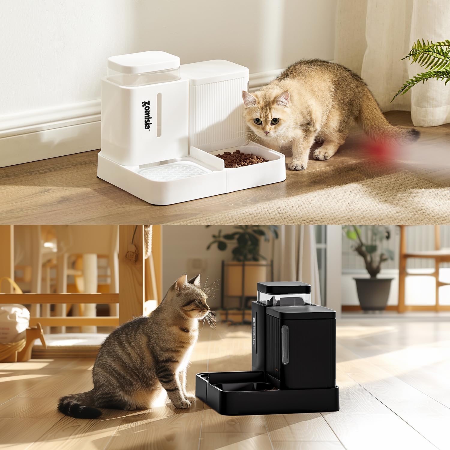 Gravity Cat Feeder and Water Dispenser, 2 in 1 Cat Self Feeder with 180 Degree Rotatable, 2 Pack Automatic Feeding Large Capacity for Small Medium Dog Puppy Kitten, Black, 0.8 Gallon X 2