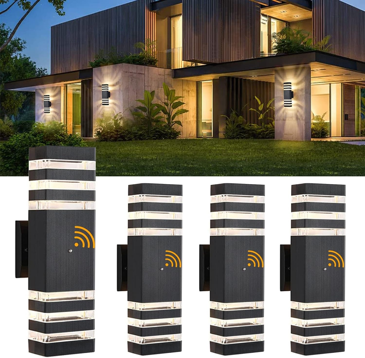 4 Pack Dusk to Dawn Outdoor Wall Lights, 3000K Warm White Exterior Lighting Fixtures, up and down Porch Lights Outdoor, Waterproof outside Lights for House Porch Garage