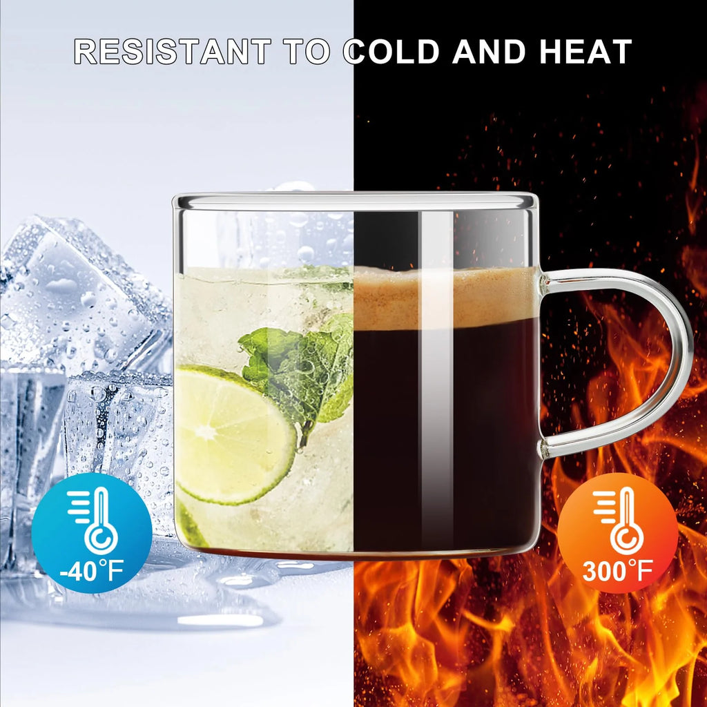 Coffee Espresso Cups Set of 2, 4.3Oz Espresso Shot Glasses, Milk Cup with Handle, Clear Glass