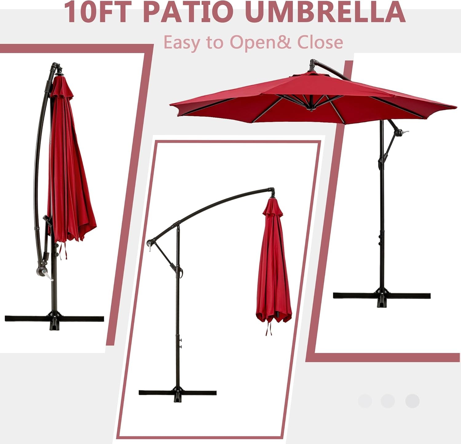 10Ft Offset Patio Umbrella, Cantilever Umbrella, Hanging Outdoor Umbrellas with 8 Ribs, Market Umbrella W/Uv Protection Waterproof for Market/Backyard/Pool/Garden/Lawn, Handy Crank&Cross Base