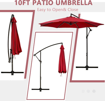 10Ft Offset Patio Umbrella, Cantilever Umbrella, Hanging Outdoor Umbrellas with 8 Ribs, Market Umbrella W/Uv Protection Waterproof for Market/Backyard/Pool/Garden/Lawn, Handy Crank&Cross Base