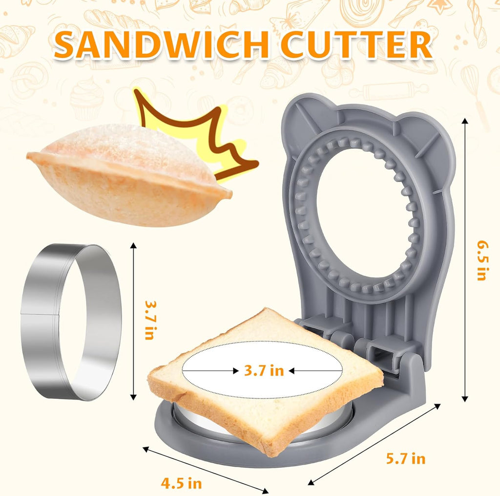 Uncrustable Sandwich Maker,Sandwiches Pocket Circle Shape 3.7Inch Sandwich Cutter and Sealer,Sandwich Cutter for Kids Breakfast and Lunchboxes (Grey)