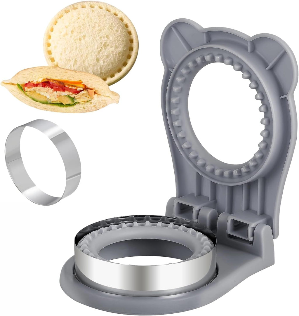 Uncrustable Sandwich Maker,Sandwiches Pocket Circle Shape 3.7Inch Sandwich Cutter and Sealer,Sandwich Cutter for Kids Breakfast and Lunchboxes (Grey)