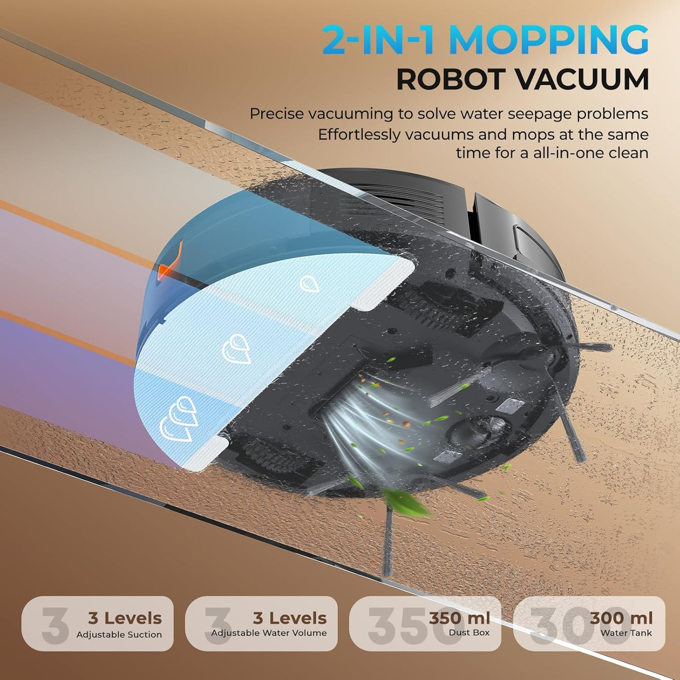 Robot Vacuum and Mop Combo, 2 in 1 Mopping Robot Vacuum Cleaner, 4200Pa Powerful Suction, Multi-Surface Cleaning, Obstacle Avoidance, Self-Charging, Easy to Use, App & Voice Control, Works with Alexa