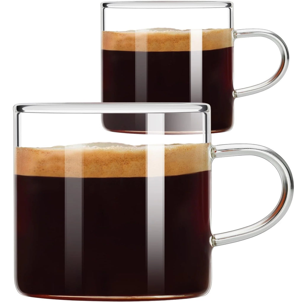 Coffee Espresso Cups Set of 2, 4.3Oz Espresso Shot Glasses, Milk Cup with Handle, Clear Glass
