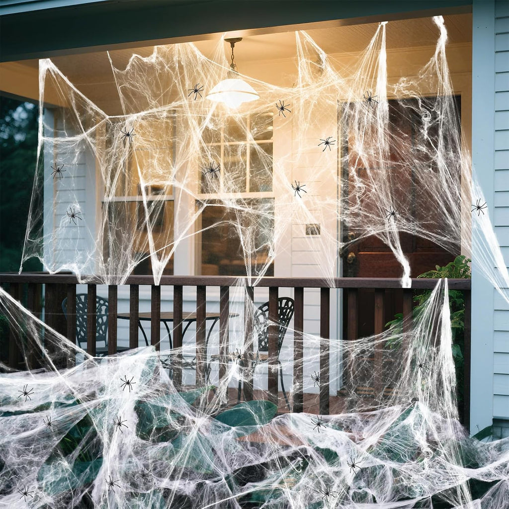 200 Sqft Spider Web, Bonus with 10 Artificial Spiders, Fabric Spider Webbing, Cobweb Halloween Decor for Indoor and Outdoor Party Supplies