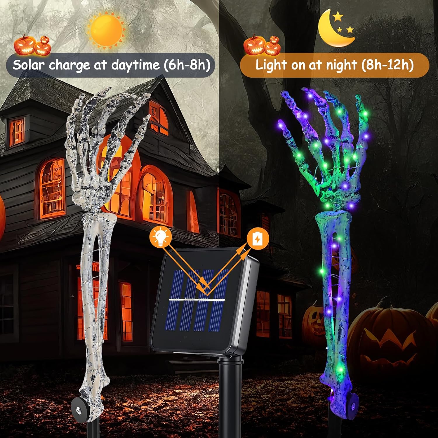 Halloween Decorations 5 Pack Solar Powered Skeleton Arm Stakeslights 110Pcs Bright LED Light Beads 8 Modes Waterproof Solar Charging Suitable for Outdoor Yard Lawn Home Party Decor