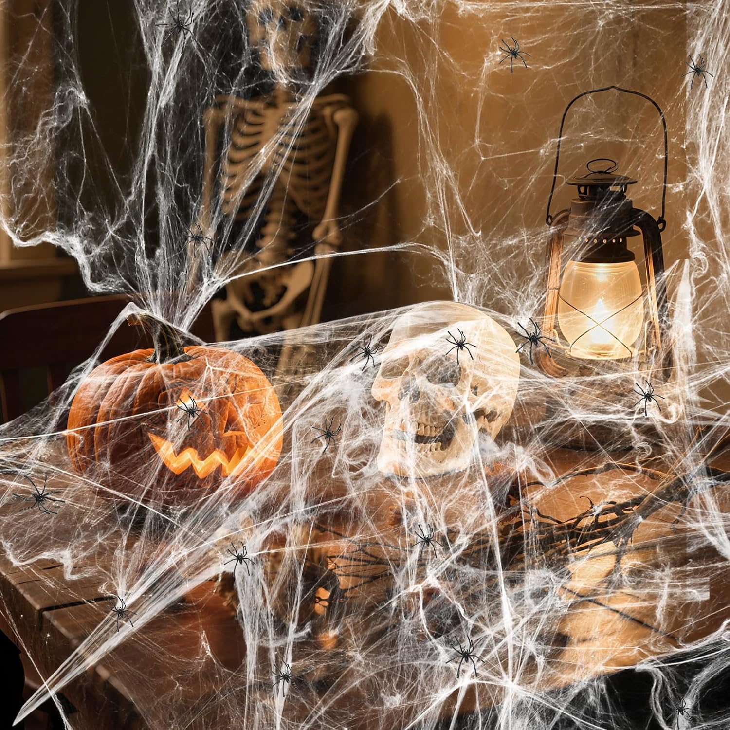 200 Sqft Spider Web, Bonus with 10 Artificial Spiders, Fabric Spider Webbing, Cobweb Halloween Decor for Indoor and Outdoor Party Supplies