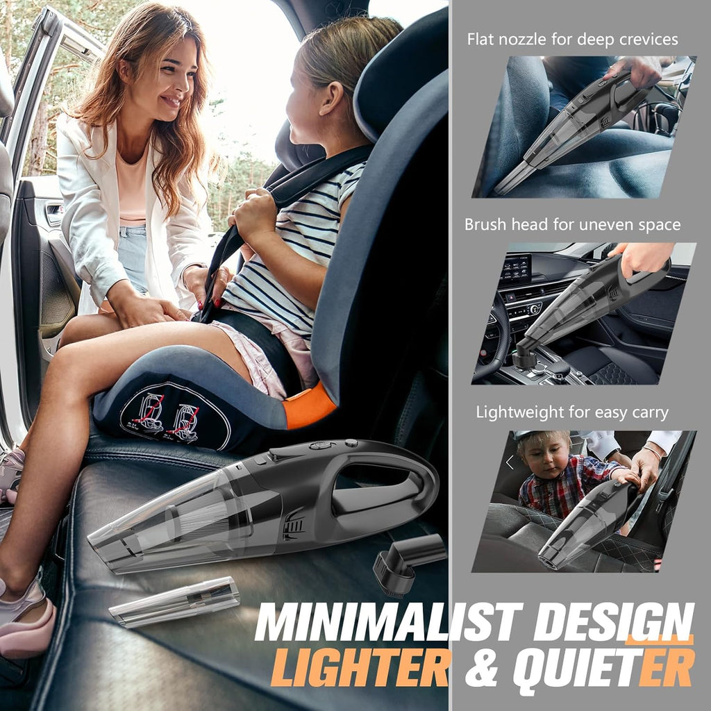 Handheld Vacuum Cordless Rechargeable with LED Light, Car Vacuum Portable Cordless, Hand Vacuum Cleaner Car Seats, Home, Quick Cleanup, Strong Suction, Lightweight, Includes Crevice Nozzle & Brush