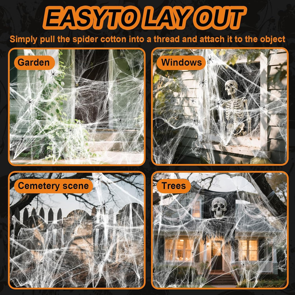 200 Sqft Spider Web, Bonus with 10 Artificial Spiders, Fabric Spider Webbing, Cobweb Halloween Decor for Indoor and Outdoor Party Supplies