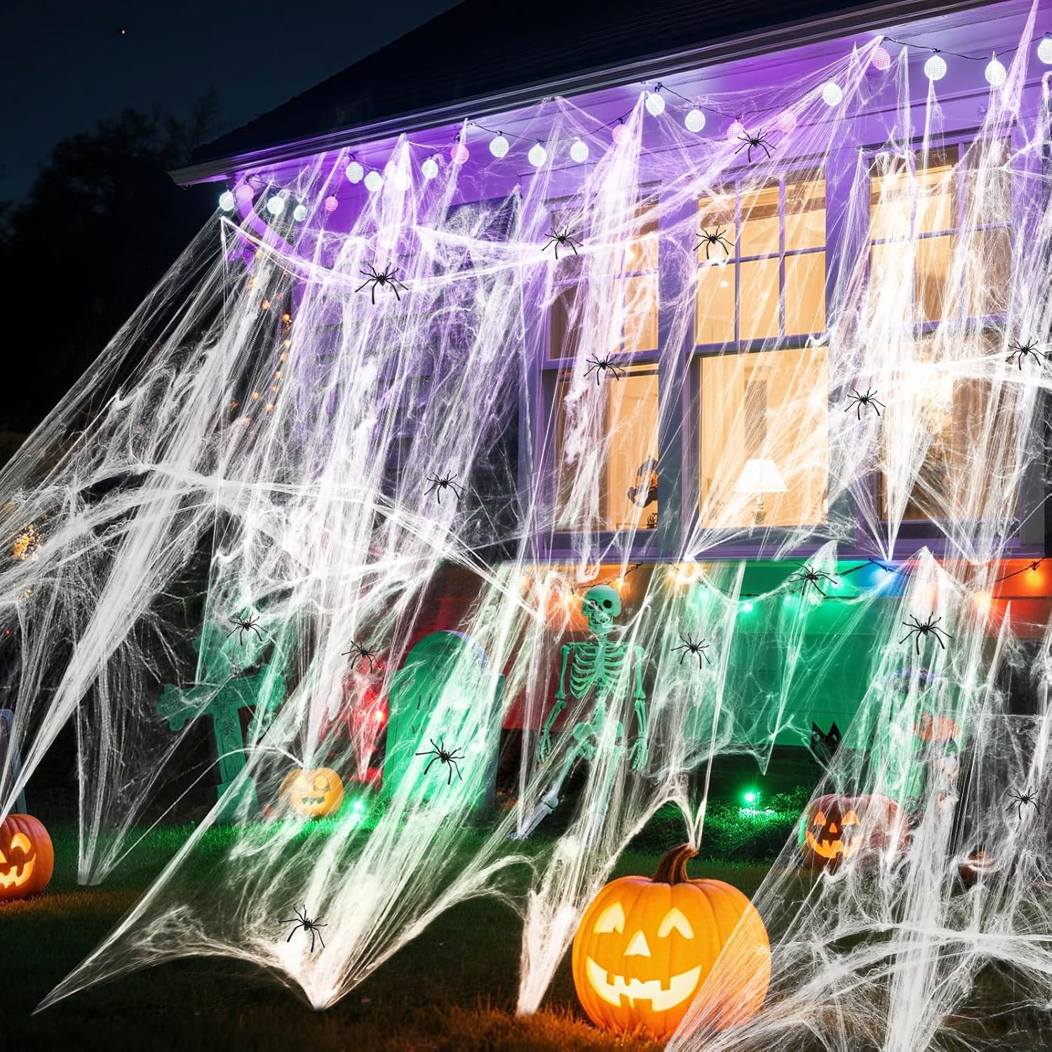 200 Sqft Spider Web, Bonus with 10 Artificial Spiders, Fabric Spider Webbing, Cobweb Halloween Decor for Indoor and Outdoor Party Supplies
