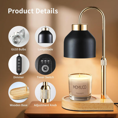 Candle Warmer Lamp with Timer Dimmer, Wax Melt Warmer for Jar Candles, House Warming Gifts New Home Decor, Gifts for Women Mom, Adjustable Height with 2 Bulbs