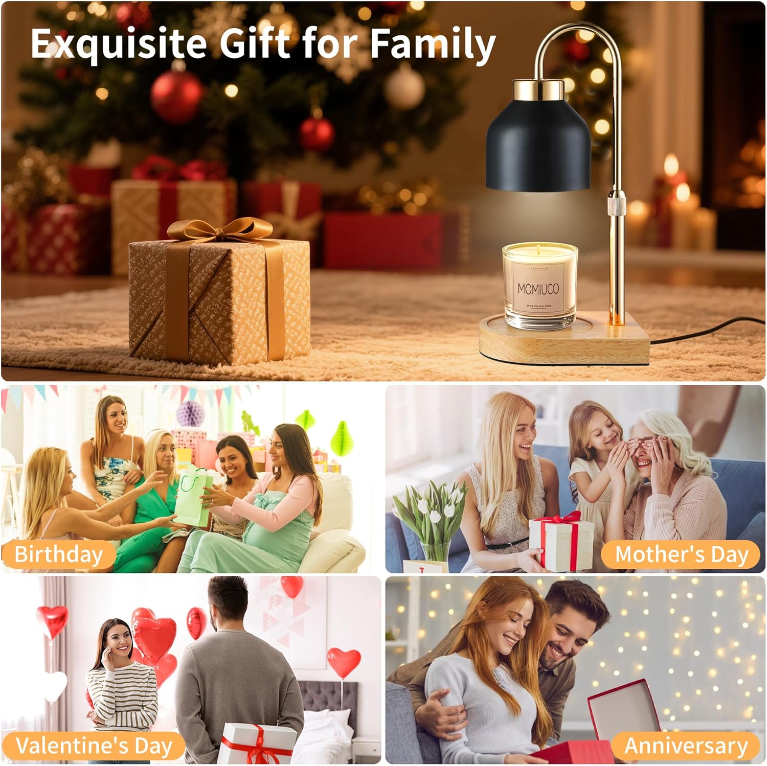 Candle Warmer Lamp with Timer Dimmer, Wax Melt Warmer for Jar Candles, House Warming Gifts New Home Decor, Gifts for Women Mom, Adjustable Height with 2 Bulbs