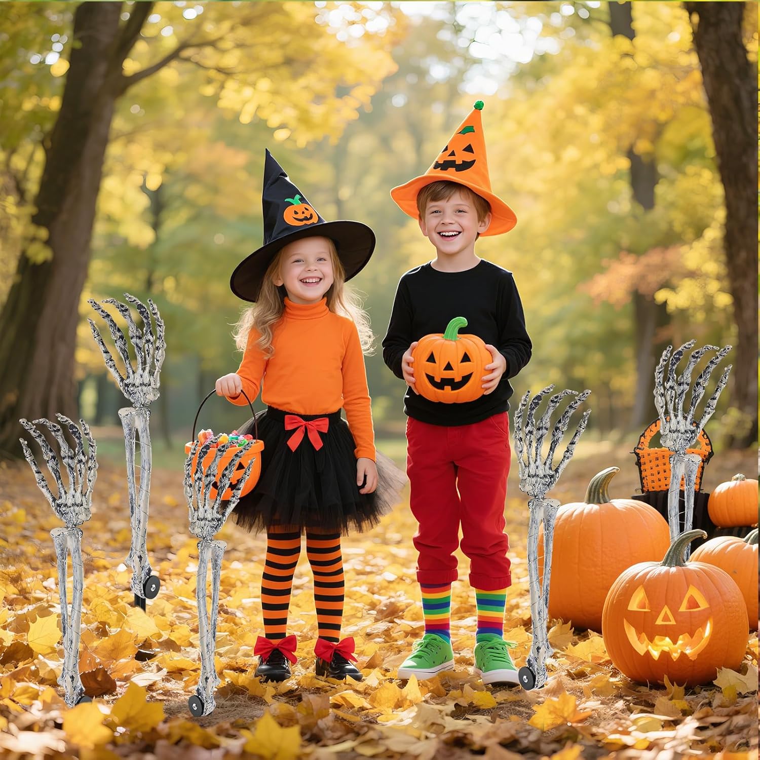 Halloween Decorations 5 Pack Solar Powered Skeleton Arm Stakeslights 110Pcs Bright LED Light Beads 8 Modes Waterproof Solar Charging Suitable for Outdoor Yard Lawn Home Party Decor