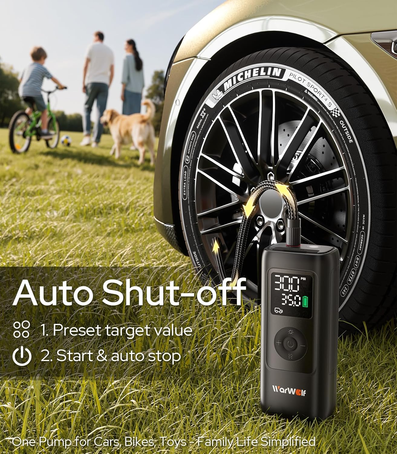 160PSI Tire Inflator Portable Air Compressor - 48LPM Fast Air Pump for Car Tires: SUV, Light Truck, Motorcycle, Bike, 10000Mah with Auto Shut-Off, Digital Gauge, 12V Car Adapter, LED Light