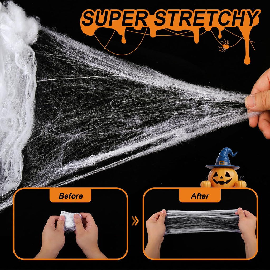 200 Sqft Spider Web, Bonus with 10 Artificial Spiders, Fabric Spider Webbing, Cobweb Halloween Decor for Indoor and Outdoor Party Supplies