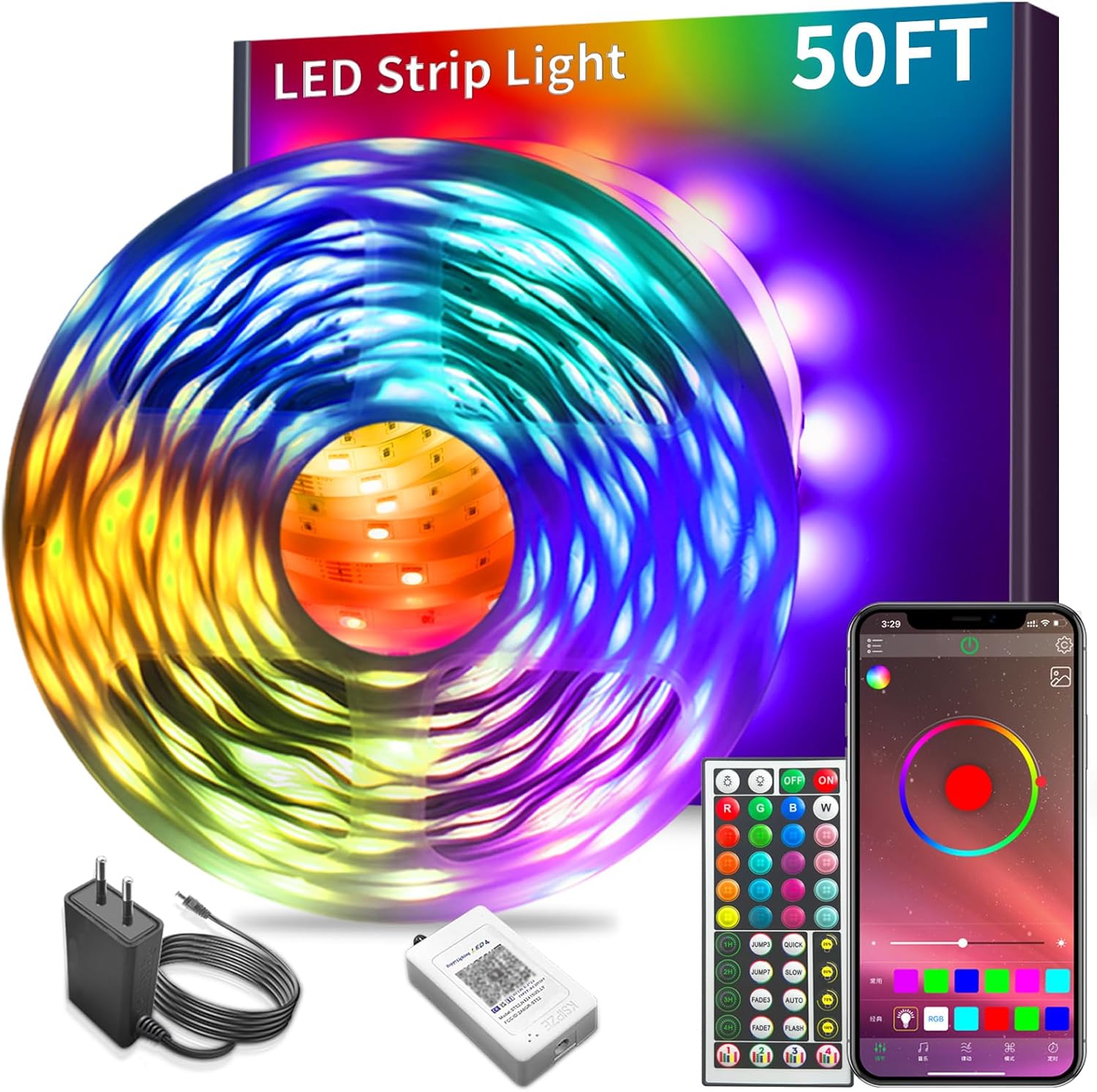 100Ft Led Strip Lights RGB Music Sync Color Changing Bluetooth Led Lights with Smart App Control Remote Led Lights for Bedroom Room Lighting Flexible Home Décor