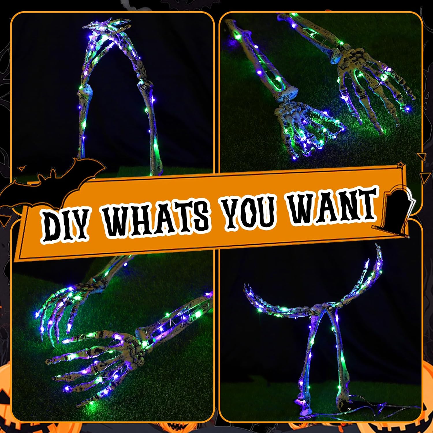 Halloween Decorations 5 Pack Solar Powered Skeleton Arm Stakeslights 110Pcs Bright LED Light Beads 8 Modes Waterproof Solar Charging Suitable for Outdoor Yard Lawn Home Party Decor