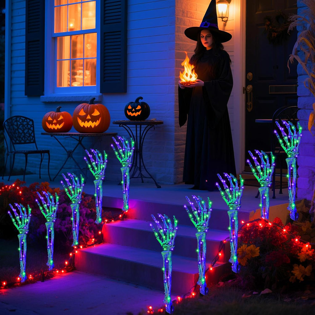 Halloween Decorations 5 Pack Solar Powered Skeleton Arm Stakeslights 110Pcs Bright LED Light Beads 8 Modes Waterproof Solar Charging Suitable for Outdoor Yard Lawn Home Party Decor