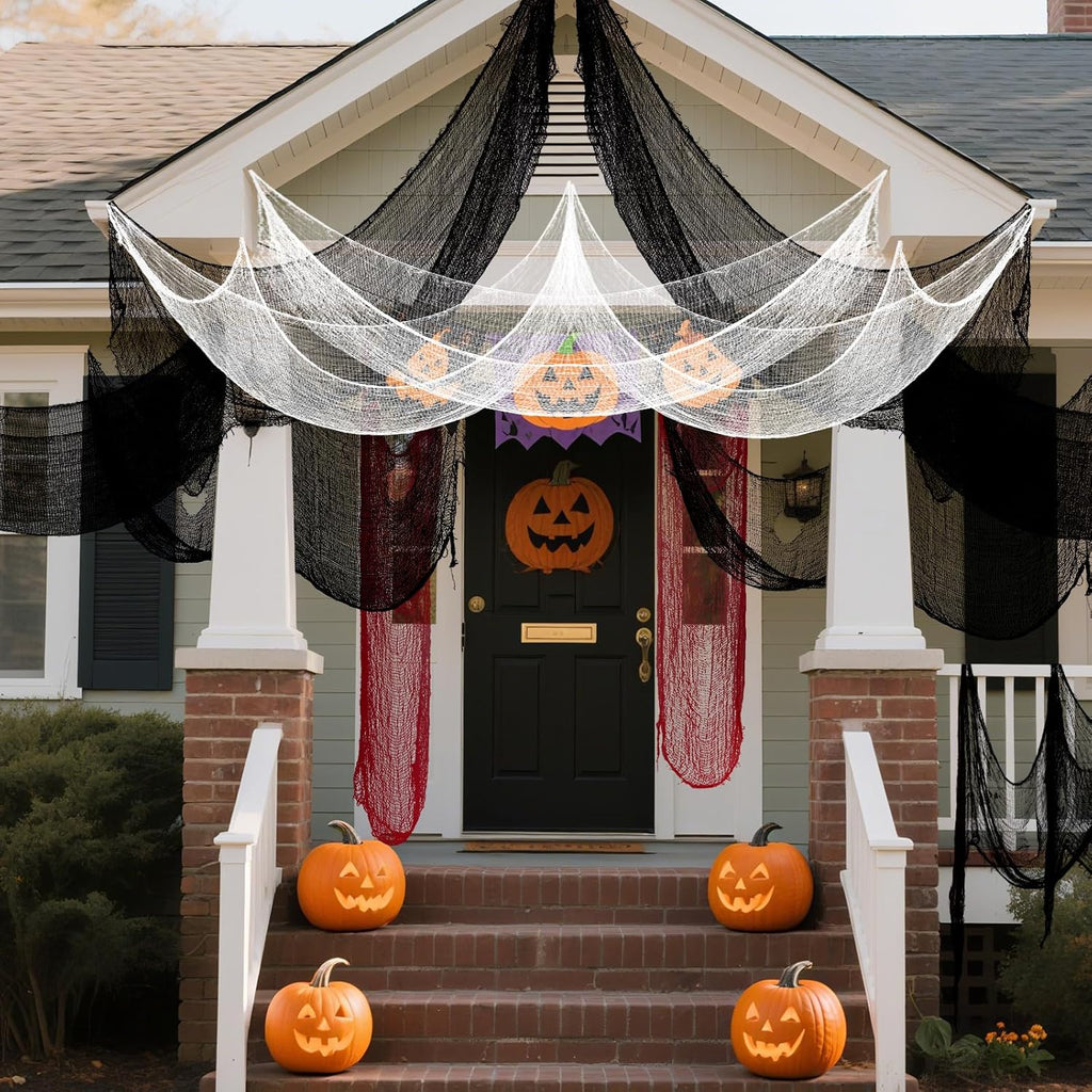 6Pcs Halloween Gauze Cloth, Creepy Cloth, 30×72 Inch Creepy Fabric Halloween for Haunted House Supplies, Party Outdoor, Indoor (4 Black+2 White)