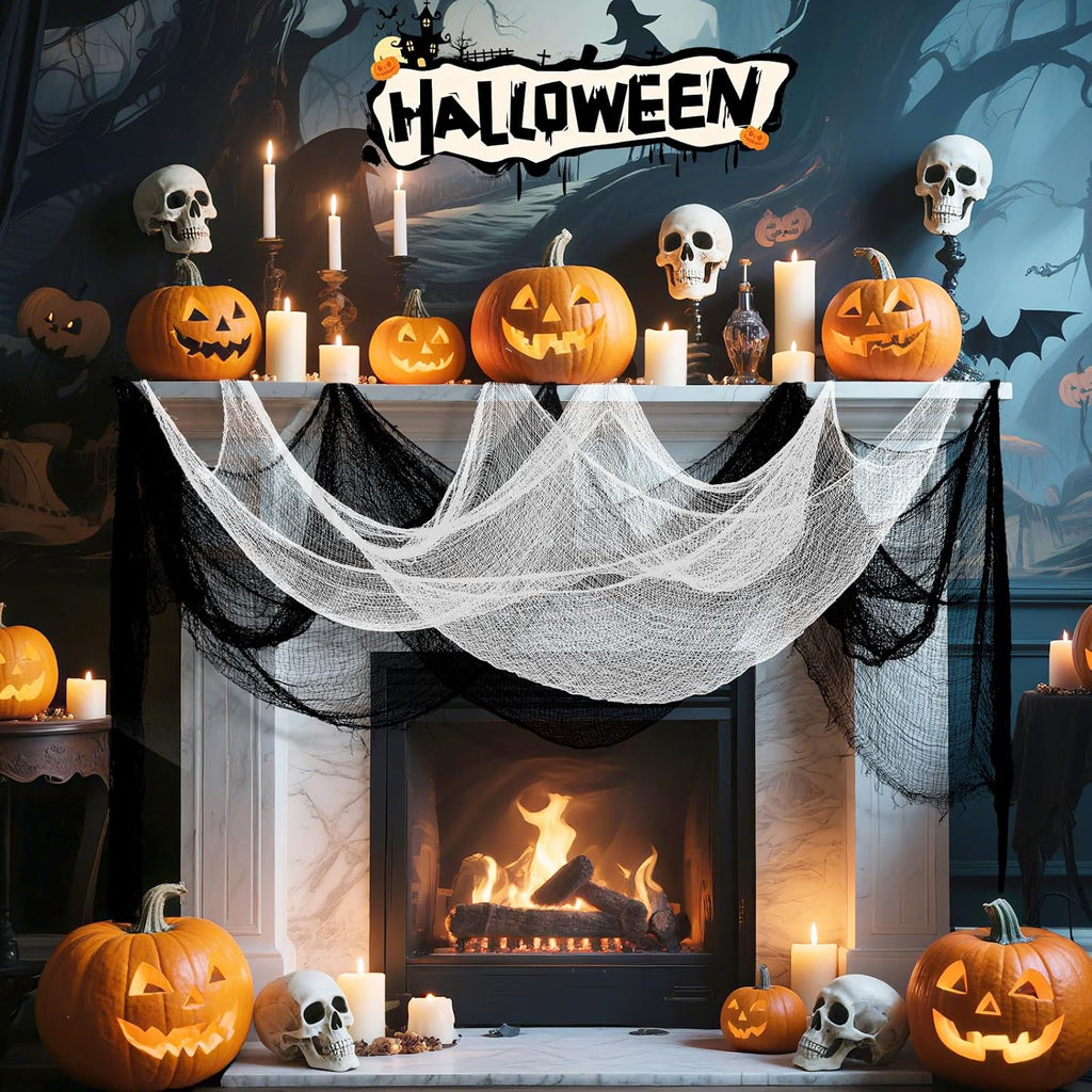 6Pcs Halloween Gauze Cloth, Creepy Cloth, 30×72 Inch Creepy Fabric Halloween for Haunted House Supplies, Party Outdoor, Indoor (4 Black+2 White)