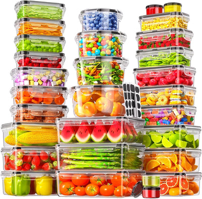 60 PCS Food Storage Containers with Lids Airtight, Total 718Oz Leakproof Containers Set for Kitchen Storage, Meal Prep, Reusable Plastic, Microwave/Dishwasher Safe, Extra Labels & Pen