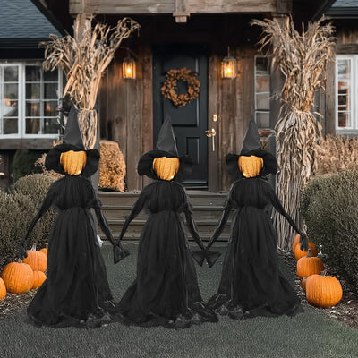 Halloween Witch Decorations Outdoor, 5 FT Set of 3 Holding Hands Witches Stakes with Glowing Face, Lighted Halloween Decor for Party Yard Lawn Porch Garden Haunted House Props