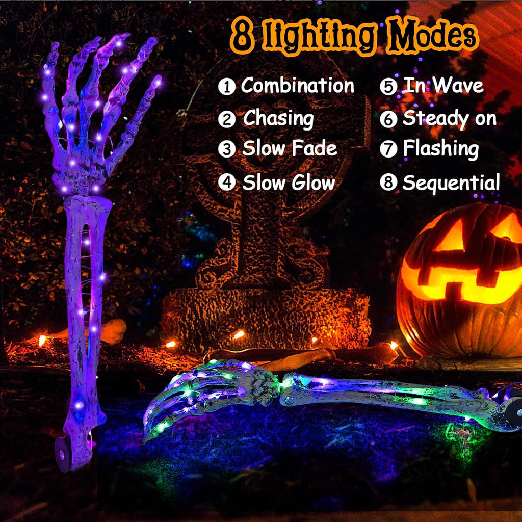 Halloween Decorations 5 Pack Solar Powered Skeleton Arm Stakeslights 110Pcs Bright LED Light Beads 8 Modes Waterproof Solar Charging Suitable for Outdoor Yard Lawn Home Party Decor