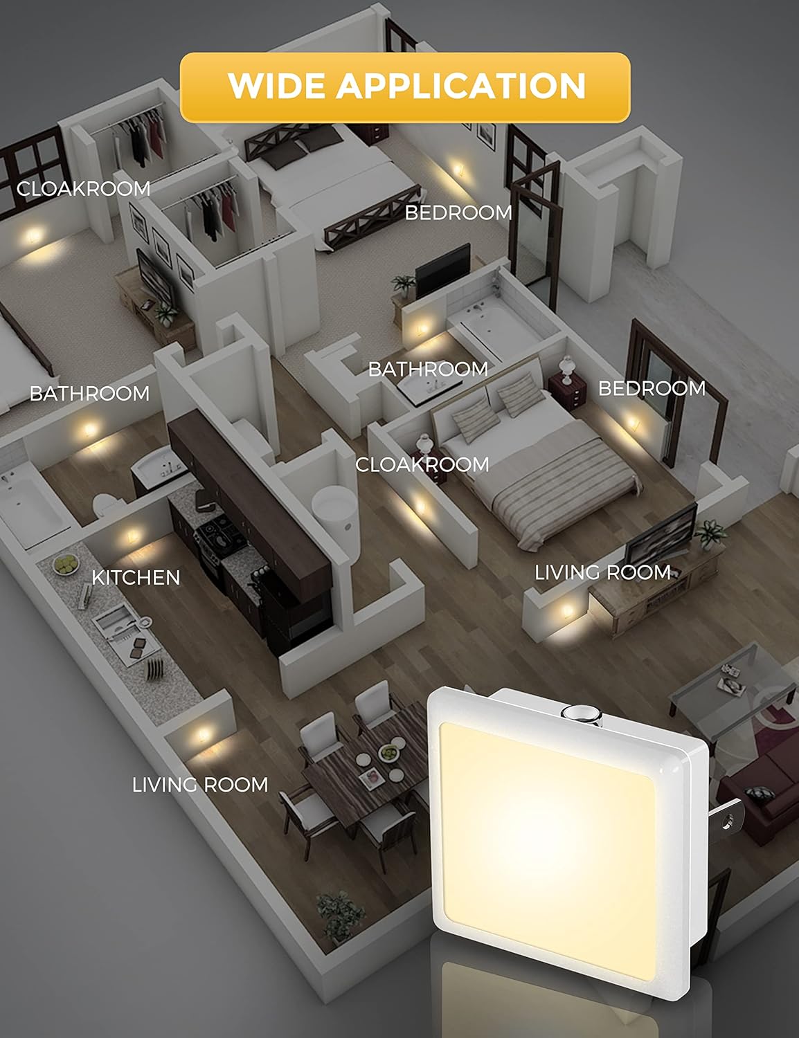 Night Lights Plug into Wall 2-Pack, 0.3W Plug in Night Light, Dusk to Dawn, 3000K Soft White, Bright Nightlight Auto-On/Off, for Adults Kids Room Bedroom Bathroom Hallway Kitchen, Non-Dim