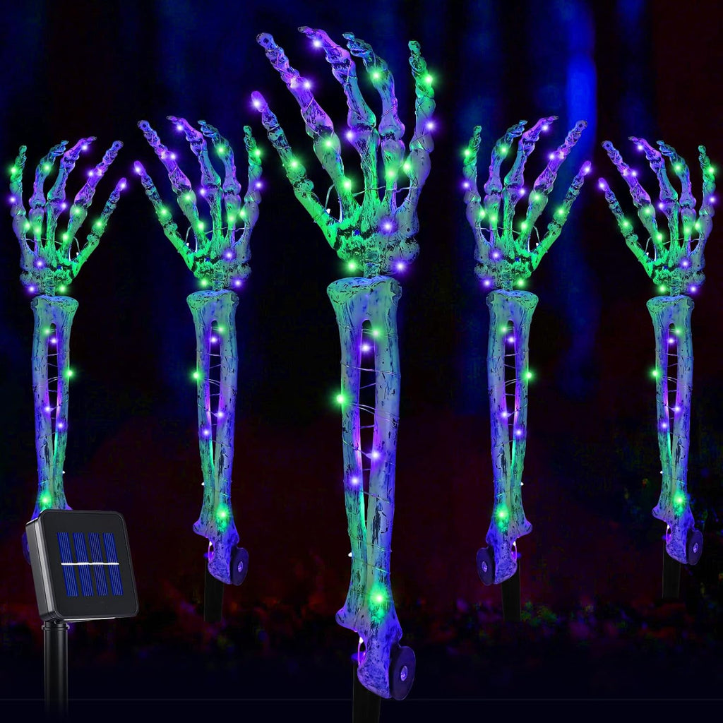 Halloween Decorations 5 Pack Solar Powered Skeleton Arm Stakeslights 110Pcs Bright LED Light Beads 8 Modes Waterproof Solar Charging Suitable for Outdoor Yard Lawn Home Party Decor