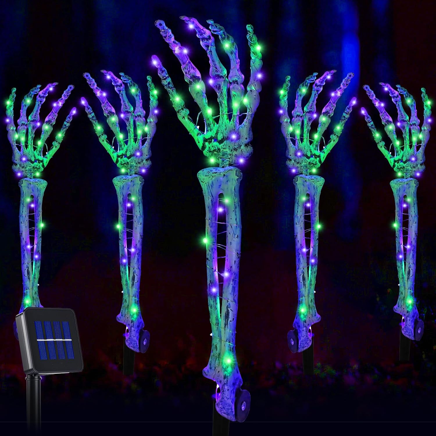 Halloween Decorations 5 Pack Solar Powered Skeleton Arm Stakeslights 110Pcs Bright LED Light Beads 8 Modes Waterproof Solar Charging Suitable for Outdoor Yard Lawn Home Party Decor