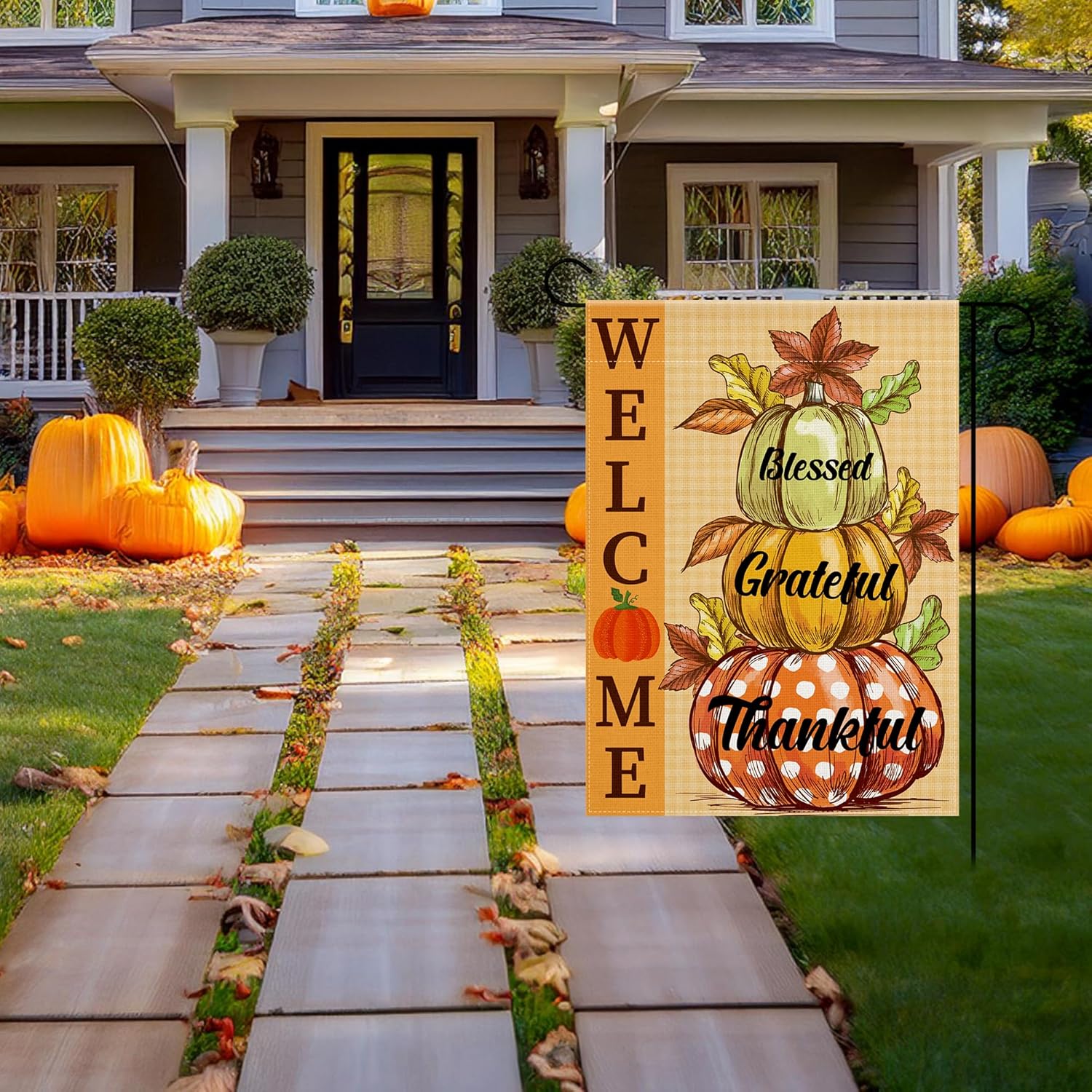 Fall Decorations for Home - Fall Garden Flag | Double-Side Autumn Decor for Outdoor Indoor outside Pumpkin Leaves - Thanksgiving Friendsgiving Welcome Backdrop Banner for Garden Porch Patio Lawn Yard,12X18 Inch