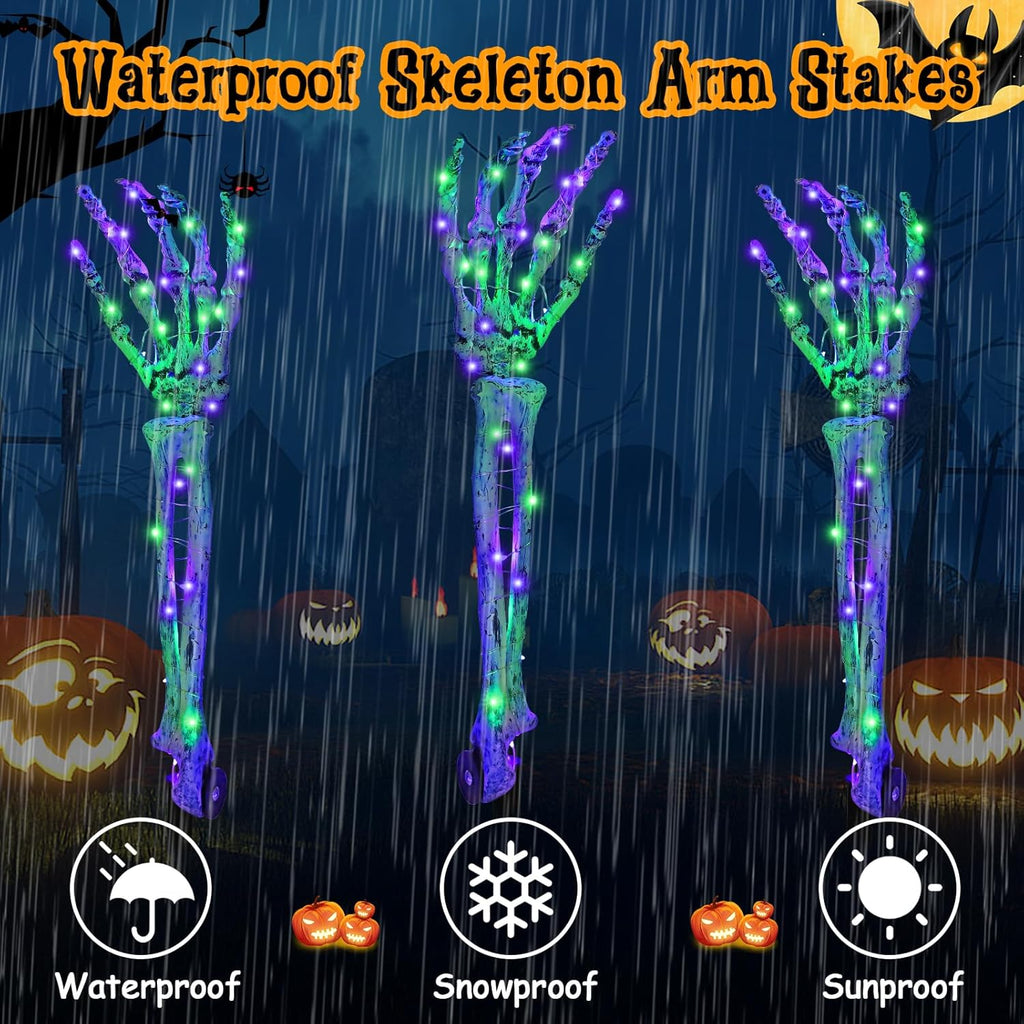 Halloween Decorations 5 Pack Solar Powered Skeleton Arm Stakeslights 110Pcs Bright LED Light Beads 8 Modes Waterproof Solar Charging Suitable for Outdoor Yard Lawn Home Party Decor