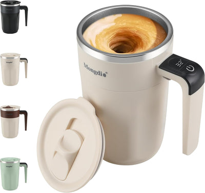 Self Stirring Coffee Mug with Temperature Display, Rechargeable Stirring Mug, Automatic Self Stirring Cup with Lid, for Coffee, Milk and Other Beverages, Black