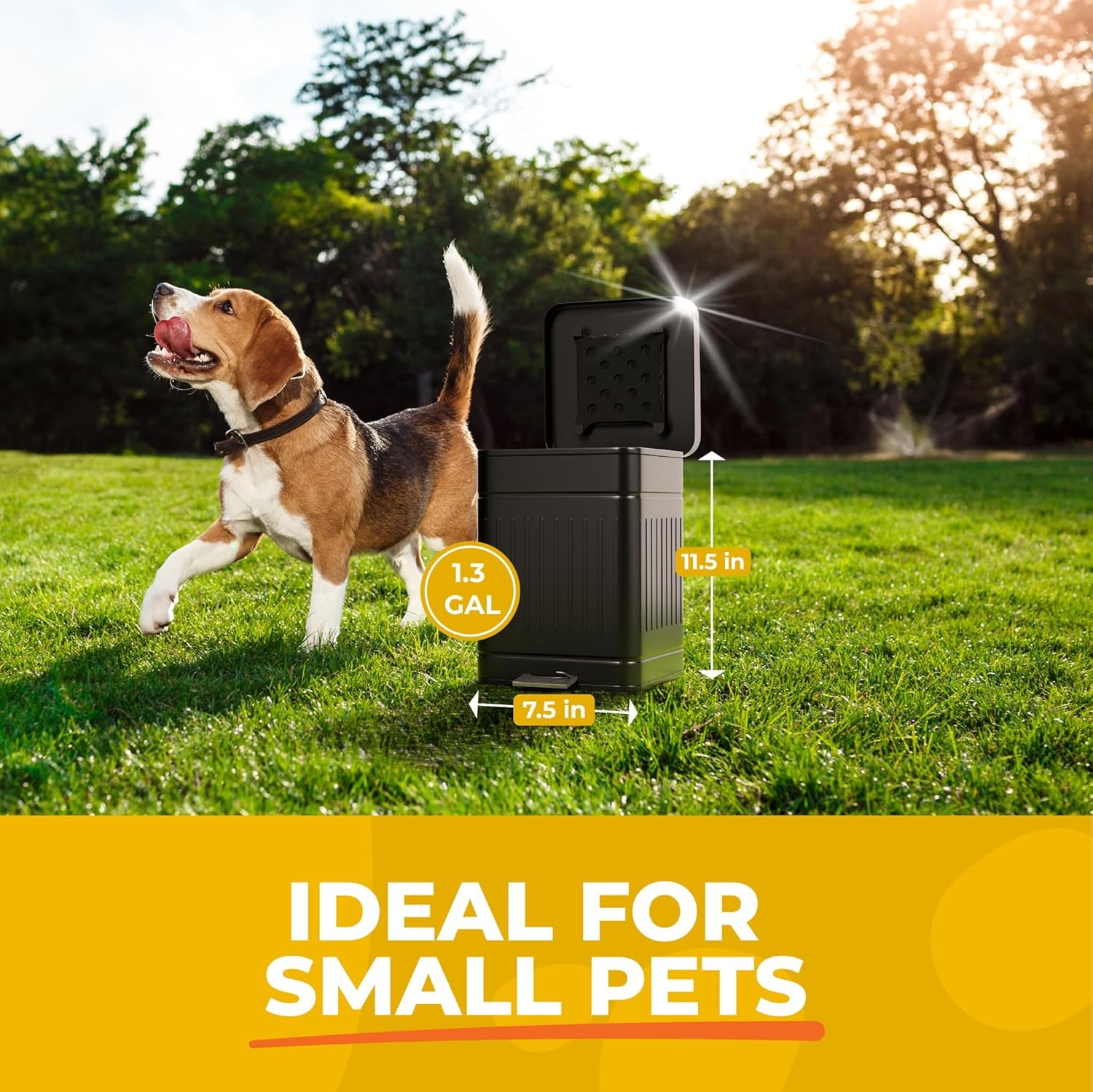 Small Dog Poop Trash Can Outside, 1.3 Gal Stainless Steel Dog Waste Trash Can, Waterproof Small Poop Bucket Outdoor with Lid, Poop Pail for Dogs, Dog Poop Bin Outdoor with Odor Control (Black)