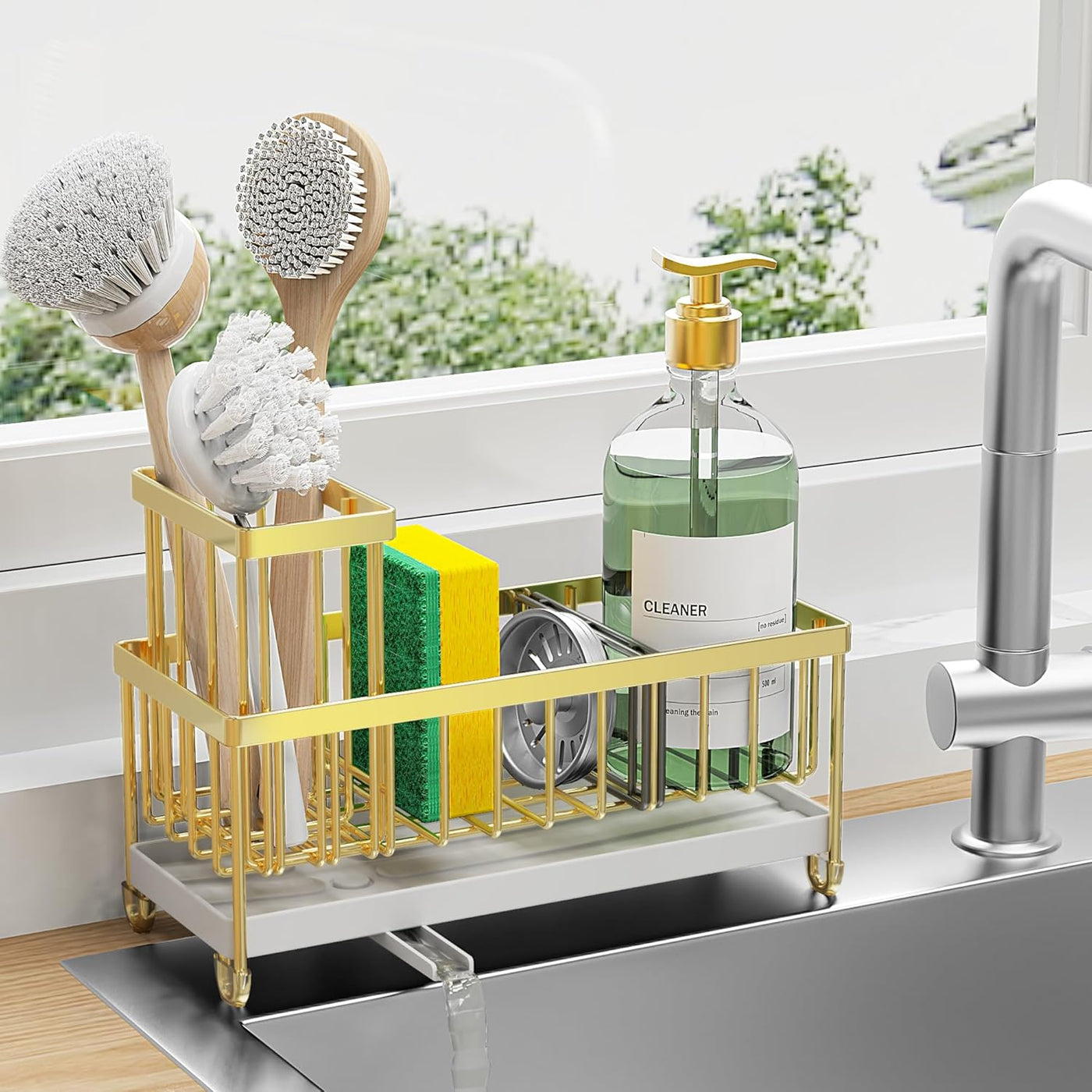 Black Sponge Holder for Kitchen Sink, Sink Caddy Organizer with High Brush Holder, Kitchen Countertop Organizers and Storage Essentials, Rustproof 304 Stainless Steel, Soap Dispenser Organize