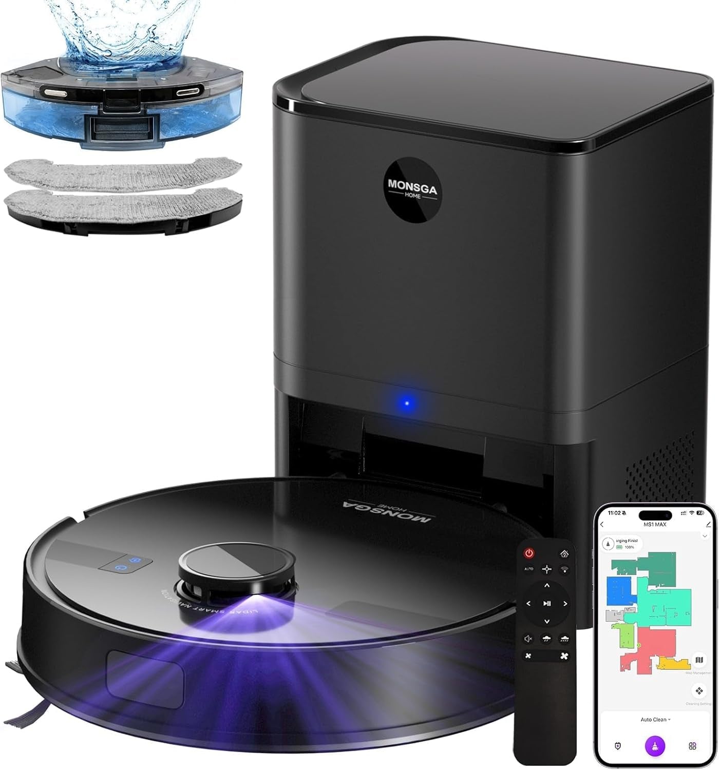 Robot Vacuum and Mop Combo, 5000Pa Robotic Vacuum with 3.5L Self Emptying Station, Lidar Navigation Robot Vacuum Cleaner, 180Mins Runtime, App/Remote/Voice Control, for Hard Floors and Carpets