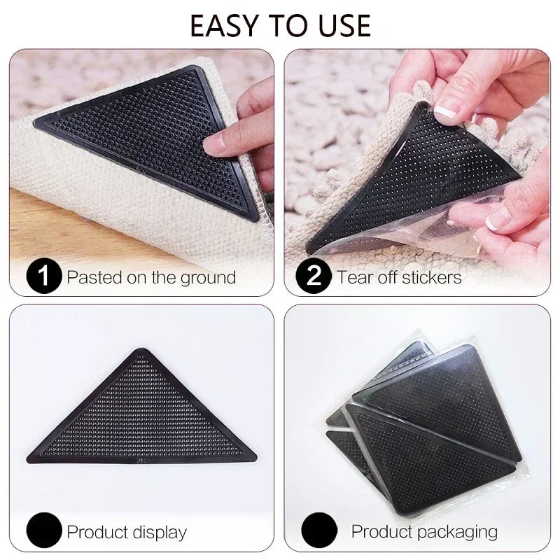 4/8Pcs Triangular Carpet anti Slip Stickers for Tile Floor Carpet Corner Pads, Washable and Reusable Nano anti Slip Fixed Pads